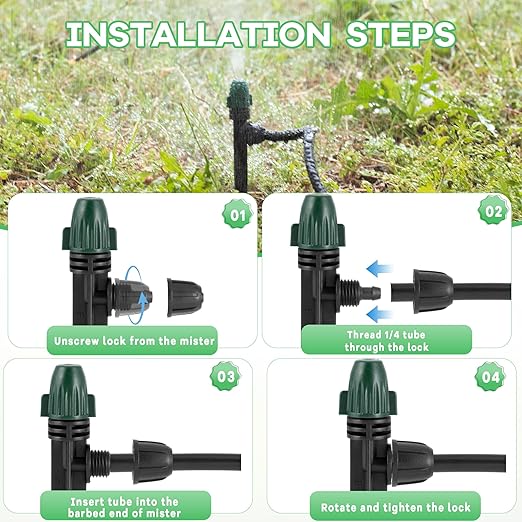 30Pcs Irrigation Misters Emitters for 1/4" Drip Tubing,Adjustable 360 Degree Automatic Atomizing Nozzles on 6.3" Arrow Stake Micro Spray Irrigation Kits for Patio Misting Plant Watering System