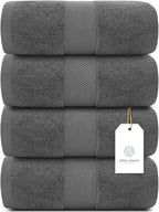 Luxury White Bath Towels Large - 100% Soft Cotton 700 GSM | Absorbent Hotel Bathroom Towel | 27 inch X 54 inch | Set of 4 | Gray
