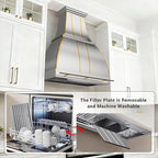 CHETTO C Stainless Steel Range Hood Cover with Quiet Vent Hood Insert Custom Handcrafted Metal Kitchen Fan with Towel Rack LED Light 30"W x24"D x42"H Brushed Stainless Steel Wall Mount