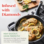 Deco 9.5” Nonstick Frying Pan Skillet, Made in Italy, Diamond Ceramic PFAS-Free, Dishwasher & Metal Utensil Safe, Durable Gloss Enamel Finish, Stay-Cool Handle, High Walls-Extra Room, Taupe