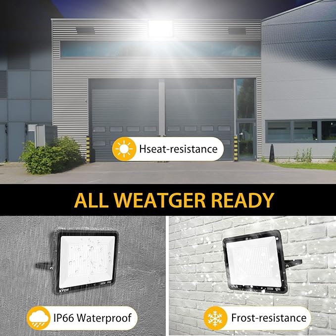300W LED Flood Light (2000W Equivalent), Super Bright 42,500LM 5000K Daylight IP66 Waterproof Security Outdoor LED Arena Lights Commercial Lighting Floodlight for Backyard|Court|Stadium|Yard