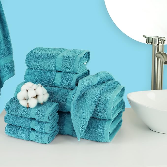 Chakir Turkish Linens | Hotel & Spa Quality 100% Cotton Premium Turkish Towels | Soft & Absorbent (8-Piece Towel Sets, Aqua)