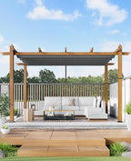 10x13 Ft Outdoor Retractable Pergola with Adjustable Roof Modern Metal Patio Gazebo, Upgraded Faux Wood Grain Aluminum Pergola for Deck, Backyard Gardens, Porches, Grapevines, Grey