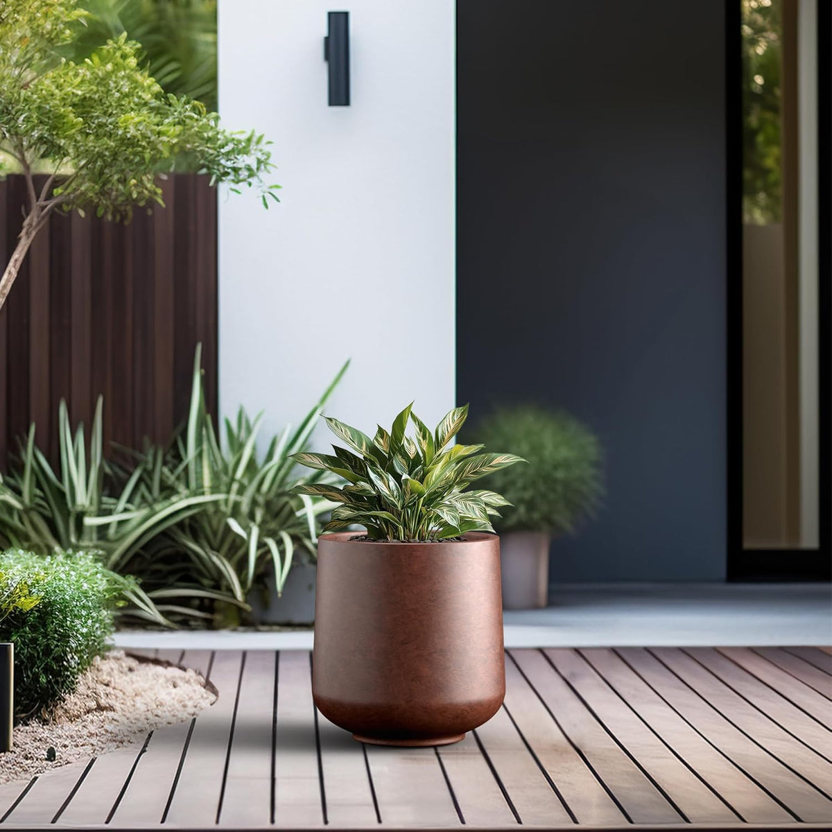 Kante 11.6" Dia Round Concrete Planter, Outdoor Indoor Large Plant Pots Containers with Drainage Hole and Rubber Plug for Home Garden Patio, Rusty