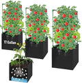 3 Pack Tomato Cages with 17 Gallon Grow Bags, 47” Heavy Duty Square Tomato Plant Stakes Support Cages Trellis for Garden Climbing Vegetables Flowers Fruits (47IN Tall, Extra-Bold)