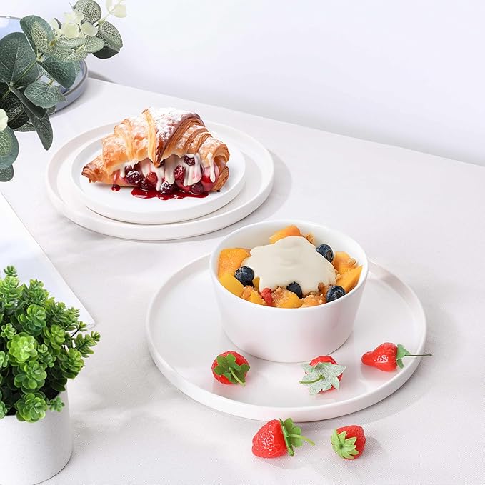 Herogo 24 Pieces Dinnerware Dishes Set for 8, Handmade Stoneware Dining Plates and Bowls Sets, Double Reactive Glaze, Microwave & Dishwasher Safe, Scratch Resistant, Pearl White