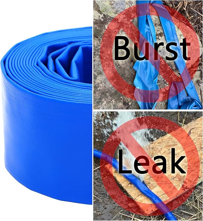 DAVCO 1.25" x 50 ft Pool Backwash Hose, Heavy Duty Reinforced Blue PVC Lay Flat Water Discharge Pump Hoses For Swimming Drain Pools and Clean Filters,with 1 Clamp