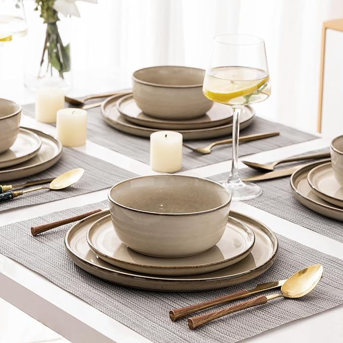 AmorArc Stoneware Dinnerware Sets,Round Reactive Glaze Ceramic Plates and Bowls Set,Highly Scratch Resistant | Dishwasher & Microwave Safe Dishes,Service for 6 (18pc)