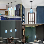 Mini Glass Pendant Light 4.72" with Handblown Blue Marble Art Glass Hanging Light 3-Pack Oval Ceiling Hanging Light Fixture for Dining Room Kitchen Island Cafe Foyer Hallway