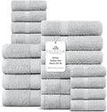 100% Cotton Bath Towel Set of 18-4 Bath Towels, 6 Hand Towels, 8 Wash Cloths, Sustainable, Soft, Highly Absorbent, Combed Cotton 18 Piece Set for Hotels, Spa, Bathroom, Dorm, Silver