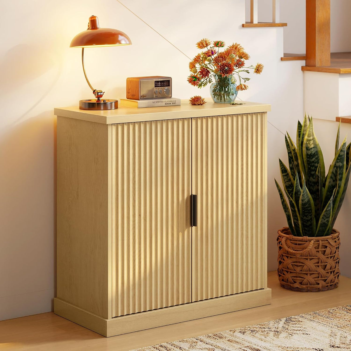 VASAGLE Contemporary Buffet Cabinet with Adjustable Shelves, Fluted Doors