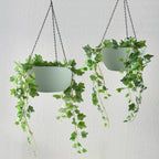 WOUSIWER 13 inch 2 Pack Large Hanging Planters for Indoor Outdoor Plants with Drainage Holes and Chain, Round Hanging Flower Pots for Garden Home Porch Decor, Green