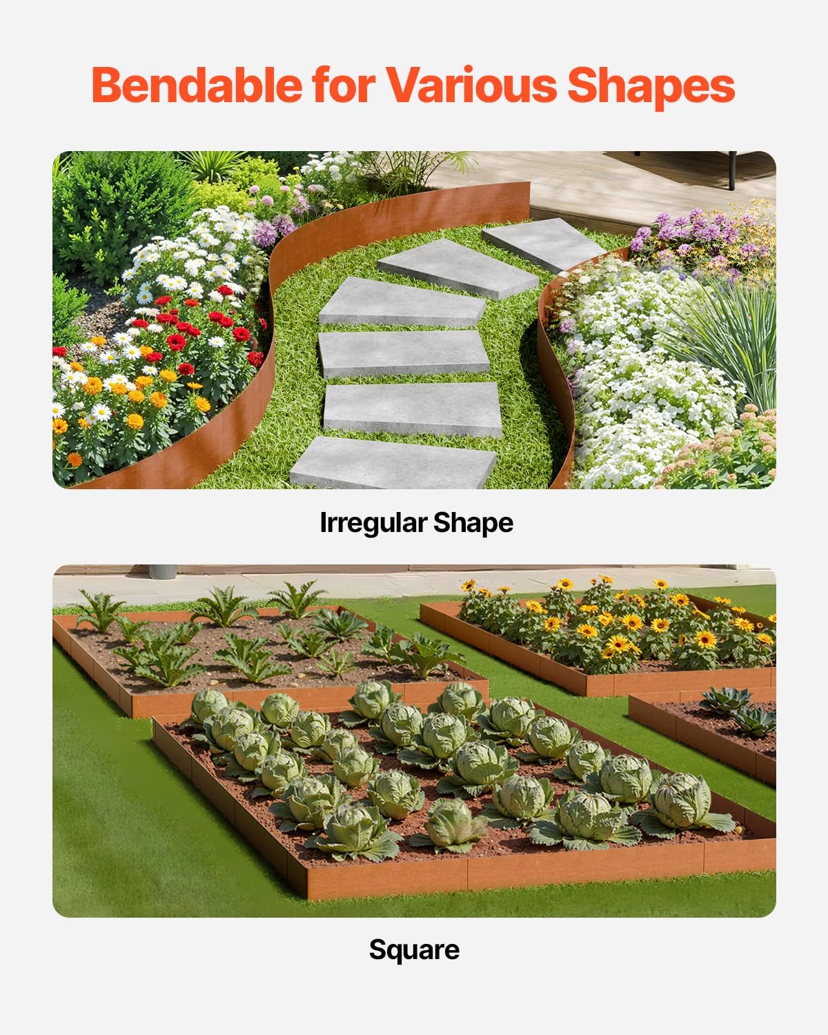 VEVOR Steel Landscape Edging, 6 Packs 40 x 8 in Weather-Resistant & Pre-Rust Metal Landscape Edging, Bendable Garden Edging Border, Lawn Edging for Flower Bed Yard Pathway Divider