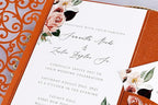PONATIA 20 PCS Laser Cut Invitations Pockets, Terracotta Wedding Invitations with Envelopes for Wedding Party Bridal Shower Engagement Birthday Invite,Autumn Wedding Invitations