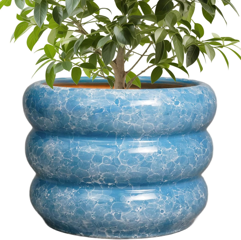 SQOWL 10 Inch Planter Pot - Ceramic Plant Pot with Drainage Hole Planter for Indoor Plants Large Flower Pot Decorative Plant Pot Outdoor Planter for Porch Decor Blue