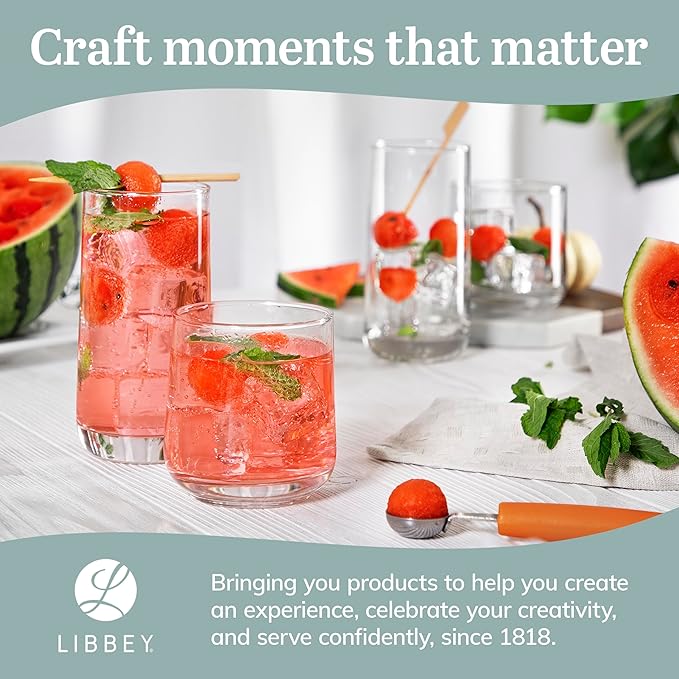 Libbey Ascent Tumbler and Rocks Drinking Glasses Set of 16, Glass Drinking Glasses with Curvature, Versatile Glassware Set for Parties and More
