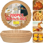 Air Fryer Liners Disposable, 200PCS Non-stick Oil Resistant Air Fryer Parchment Paper Liners, 8 Inch Air Fryer Liners, Round Airfryer Liners for 5-8QT Air fryer, Baking, Roasting Microwave