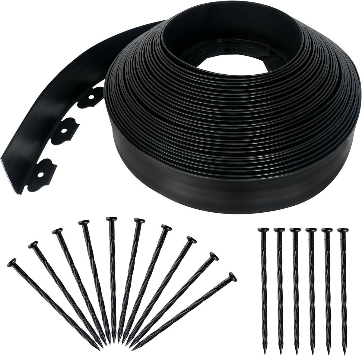 3.15" x 100' No Dig Landscape Edging, Flexible Garden Edging Borders with 90 Anchoring Spikes, Plastic Lawn Edging for Landscaping Garden Flower Beds Grass Yard Paver Pathway, Black