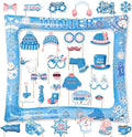 Winter Photo Booth Props Inflatable Frame, 30Pcs Winter Wonderland Photo Props with Inflatable Picture Frame Large for Frozen Holiday Party Selfie Supplies