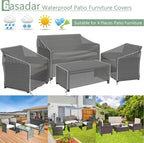 Gasadar Patio Furniture Covers Set, 4 Piece Waterproof Outdoor Furniture Cover for Outdoor Coffee Table, Chair, and Loveseat, Heavy Duty 600D, Black