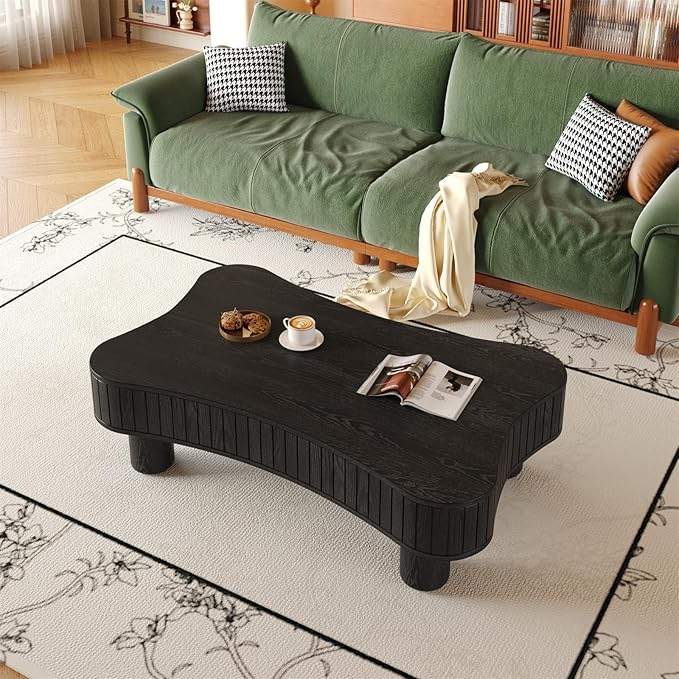 42.5'' Modern Lift Top Coffee Table for Living Room, Solid Wood Center Table, Fluted Panel Design, Storage Compartments, 42.5x27.2 Inch Surface, Hydraulic Lift Mechanism, Easy Assembly (Black)