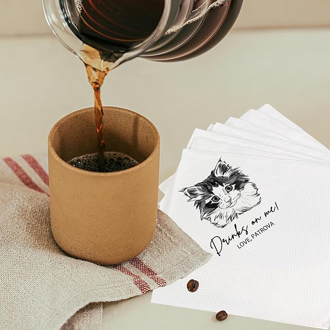Custom Pet Cocktail Napkins for Wedding, Personalized Photo Napkins for Cat, Custom Wedding Cocktail, Bridal Shower, Engagement Party