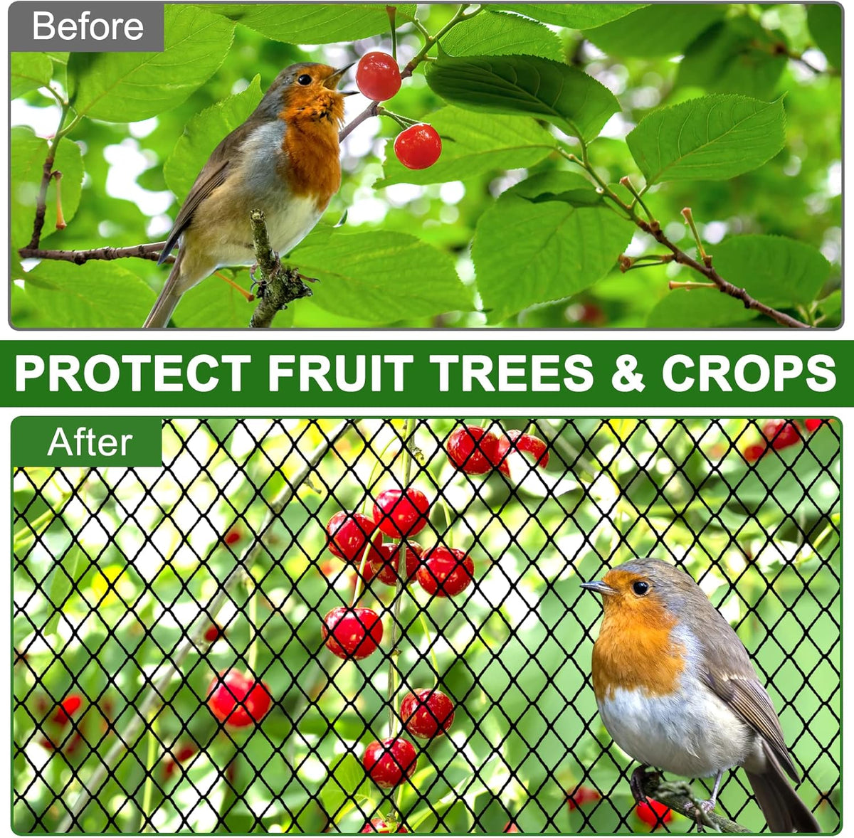 Bird Net - 50' x 50' Garden Netting with 2.4" Square Mesh Protect Fruit Tree, Plant & Vegetables from Poultry, Deer and Pests, Heavy Duty Tree Net for Garden, Farm, Orchard, etc.