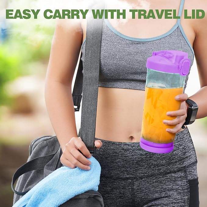 Portable Blender,270 Watt for Shakes and Smoothies Waterproof USB Rechargeable with 20 oz BPA Free a Travel Lid. (Purple, 20 oz)
