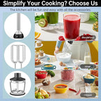Immersion Blender 1000 Watts Scratch Resistant Hand Blender,20 Speed and Turbo Mode Hand Mixer, 3-in-1 Heavy Duty Copper Motor Stainless Steel Smart Stick with Egg Beaters and Chopper