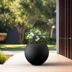 Kante Round Concrete Flower Pot, 19.3 Inch Dia (14" Opening) Sphere Shape Design Planter with Drainage Hole and Rubber Plug for Indoor & Outdoor Plants, Black Finish with Warm Brown Interior