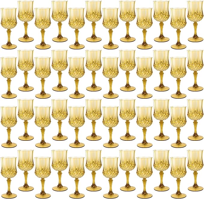 Plastic Wine Glasses，Plastic Goblets Vintage Style Cordial Drinking Glasses for Wedding Reception, Grand Event Party Supplies (48, Gold)