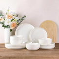 Ceramic Dinnerware Sets for 4,Handcraft Wavy Rim Stoneware Plates and Bowls Sets,Highly Chip and Crack Resistant | Dishwasher & Microwave & Oven Safe Dishes set,Service for 4 (12pc)-White &Wave