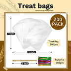 LOKIQNG Cellophane Bags Plastic Treat Bag Clear Cookie Candy Bags with Twist Ties for Party Favor Bag(200 Pack, 5x7inch)