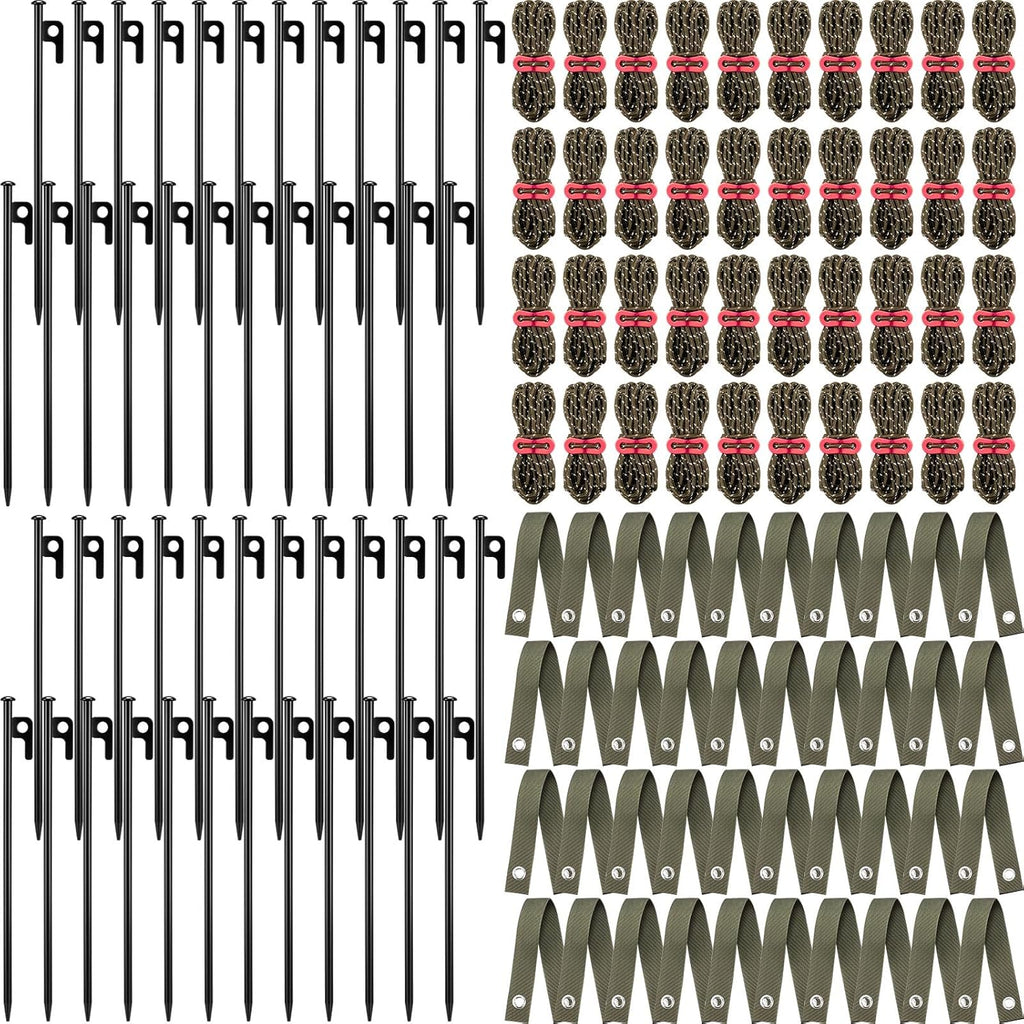Suzile 120 Pcs Tree Stake Kit, Heavy Duty Tree Staking and Supports for Leaning Trees Include 11. 8'' Steel Stakes 15. 8'' Support Straps 13. 12 ft Rope for Anchoring Hurricane Protection (Army Green)
