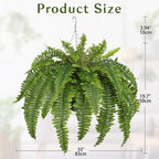 Hollyone 33" Artificial Boston Fern Hanging Basket Large 39 Leaves Fake Ferns in Rattan Pot Greenery Plants for Outdoors & Indoor Faux Fern Bush Basket Plant Patio Garden Home Decor Green