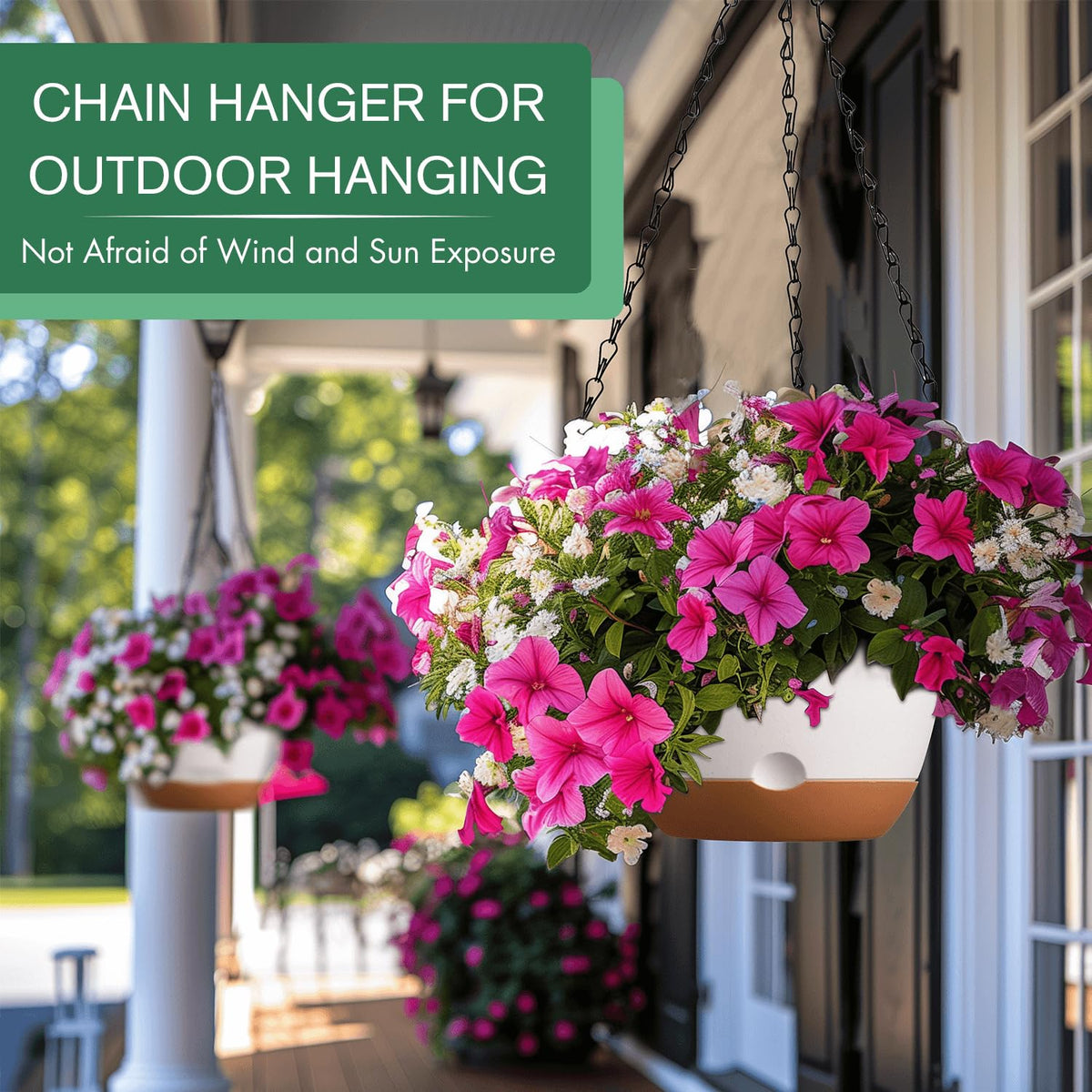 Set of 2-10 Inch Hanging Planters for Indoor Plants with Self-Watering Includes Hanging Pots for Plants, Outdoor Hanging Plant Pot with Drainage, and 2 Types of Hanging Baskets Hangers (White, 10inch)