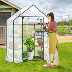 Ohuhu Small Greenhouse for Outdoors: 4 Tiers 6 Shelves Walk-in Indoor Green House Heavy Duty Plant Stands Reinforced Plastic PE Cover Mini Portable Warm House for Outside, 4.8x2.5x6.4 FT White