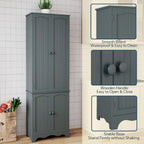 Yusong 72'' Tall Kitchen Pantry Cabinet, Freestanding Storage Cabinet with Doors and Shelves, Wooden Food Pantry Farmhouse Cupboard Buffet for Kitchen Dining Living Room, Gray