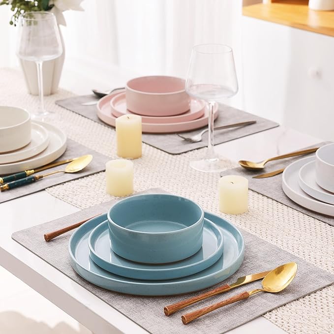 AmorArc Ceramic Dinnerware Set for 8 | Handpainted Stoneware Plates and Bowls with Rustic Terracotta Underside| Scratch Resistant,Dishwasher & Microwave Safe Dishes Sets- 24pcs Colorful