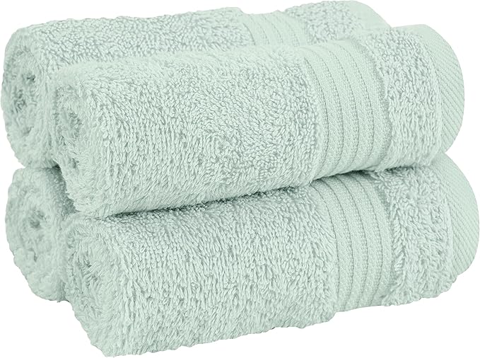 Cotton Paradise 100% Cotton Turkish Washcloth Set for Bathroom, 4 Piece Soft Absorbent Small Hand Face Towels Wash Rags, Mint
