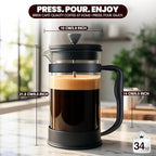 Utopia Kitchen 34 Ounce 1 Liter French Press Coffee Maker, Tea Maker, Travel Coffee Presses, Heat Resistant Thickened Borosilicate Coffee Pot for Camping Travel Gifts, Black Pack of 1