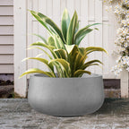 Kante 19.6" Dia Round Concrete Planter, Cement Plant Pots with Drainage Hole and Rubber Plug for Outdoor Indoor Garden Home, Modern Curvaceous Design, Natural Concrete