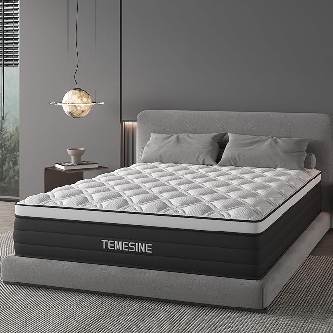 Full Size Mattress, 12 Inch Hybrid Mattress in a Box with Individual Pocket Spring, Gel Memory Foam and Euro Top, Medium Firm Feel with Motion Isolation, Pressure Relief, Edge Support, Black