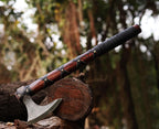 WAZIR Crafts Viking Axe | 17″ Hand-Forged Carbon Steel Tomahawk with Rosewood Handle & Leather Sheath, Bearded Axe for Camping, Bushcraft, Throwing, Gifts for Men (WCA‑015)