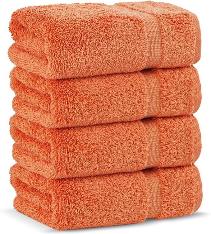 Chakir Turkish Linens 100% Cotton Premium Turkish Towels for Bathroom | 16'' x 30'' (4-Piece Hand Towel, Coral)