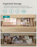 SONGMICS Set of 4 Underwear Organizers, Drawer Organizers, Dresser Closet Storage, 80 Cells (2x16+2x24), Foldable Dividers, 11.8 x 11.8 x 3.9 Inches, for Socks, Ties, Belts, Cloud White URUS011W01