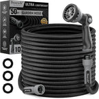 Garden Hose, Flexible Ultra Lightweight Durable, Kink-Free Water Hose with 10 Function Sprayer - Non-Shrinking, Easy to Store, All-Weather, High-Pressure, Black (50 FT)