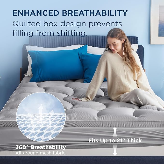 Bedsure Waterproof Mattress Topper Full - Pillow Top Full Mattress Protector with 8-21 Inches Deep Pocket, 800 GSM Extra Thick Bed Pad Fitted, Soft Bed Cover for Home, Bedroom, Hotel - Grey