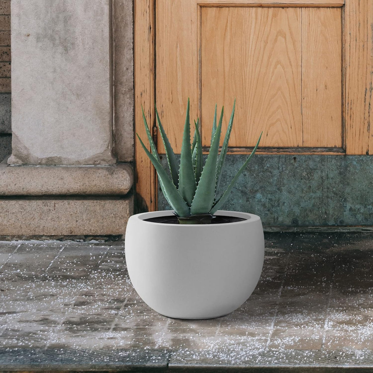 Kante 19.9" Dia Round Concrete Planter, Outdoor/Indoor Large Bowl Plant Pots with Drainage Hole and Rubber Plug for Garden Patio Balcony Home, Pure White