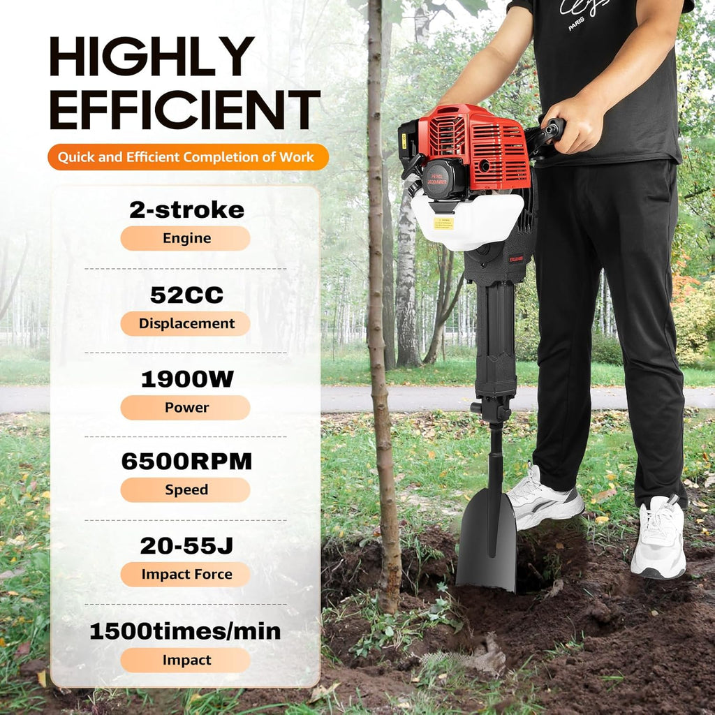 Gas Powered Garden Shovel for Digging, 52CC 2-Stroke Small Shovel Portable Spade Garden Trowel for Tree Planting (US Stock)